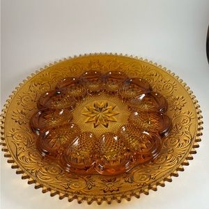 Vintage Indiana Amber Tiara Glass Relish and Deviled Egg Platter 12"